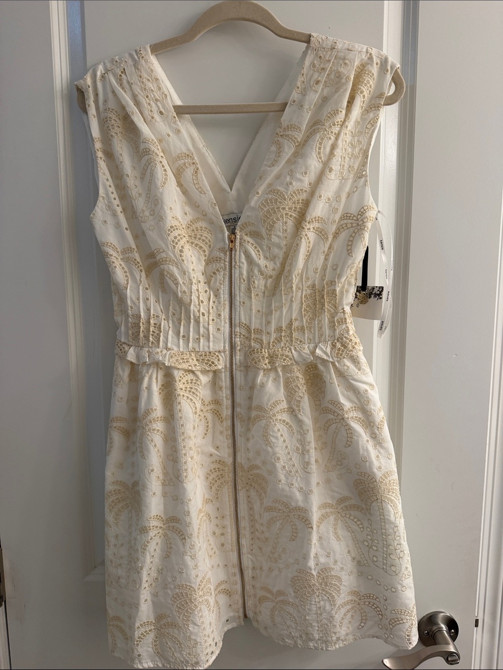 Kensie Cream Dress with Gold Embroidered Motif